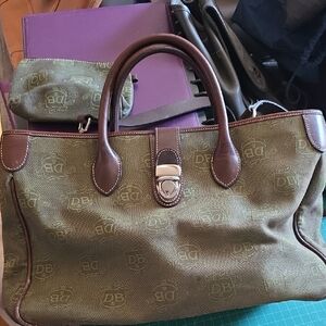 Dooney & Bourke Olive and Chocolate Double Handle Tote Bag
